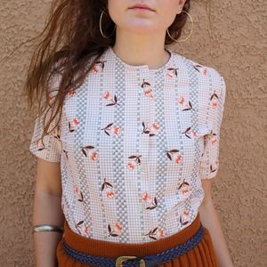 70s Checkered Floral Button Down Shirt